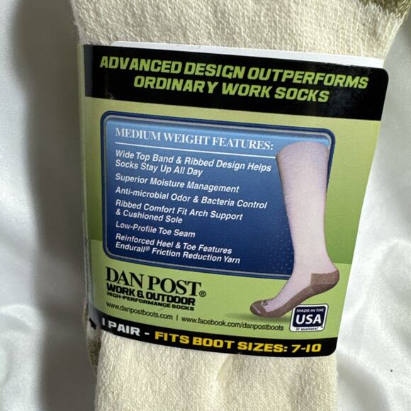 Dan Post Work & Outdoor High Performance Mens Boot Socks 7-10 Brand USA NEW NIP - Picture 7 of 8